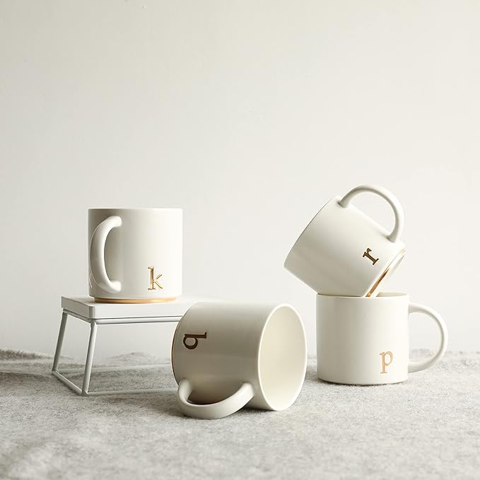 COLLECTIVE HOME - Monogram Ceramic Mugs, 15 oz Golden Initial Coffee Cups, Elegant Alphabet Tea Mugs, Elegant Personalized Mug with Gift Box, Luxurious Cups for Office and Home (k)-Ruum Studio Home