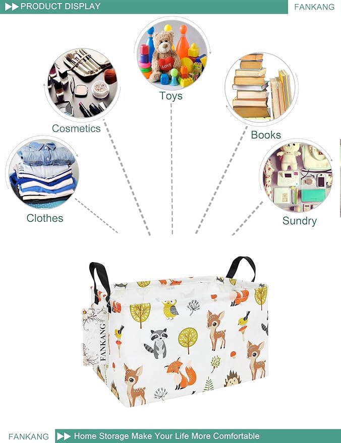 FANKANG Storage Bins, Nursery Hamper Canvas Laundry Basket Foldable with Waterproof PE Coating Large Storage Baskets for Kids Boys and Girls, Office, Bedroom, Clothes,Toys(Rec-deer）-Ruum Studio Home