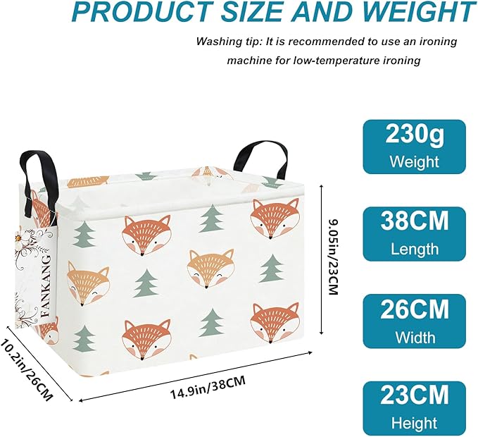 FANKANG Storage Bins, Nursery Hamper Canvas Laundry Basket Foldable with Waterproof PE Coating Large Storage Baskets for Kids Boys and Girls, Office, Bedroom, Clothes,Toys(Rec-Fox ）-Ruum Studio Home