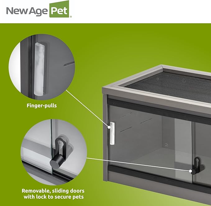 New Age Pet ECOFLEX 24-Inch Mojave Reptile Lounge in Grey - Durable Wood Plastic Composite Habitat with Ventilated Side Panels, Removable Sliding Glass Doors, and Mesh Screen Top-Ruum Studio Home