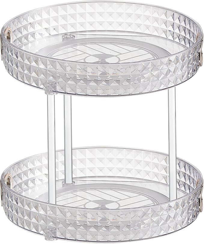 Wesoke 2 Tier Lazy Susan Turntable Cupboard Organiser, Large Rotating Kitchen Spice Rack Spinning Condiment Seasoning Organizer, Detachable Revolving Bathroom Makeup Tray Holder for Cabinet Fridge-Ruum Studio Home