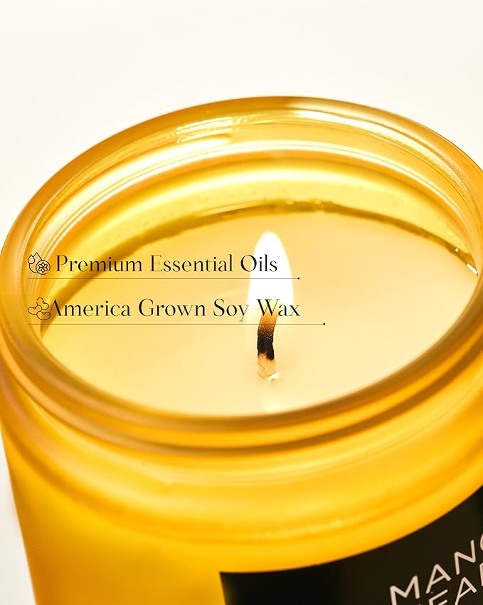 M&SENSE Mango Pineapple Tropical Scented Candle, 7.05oz Non Toxic Natural Soy Wax 50 Hours Long Lasting Burn Fruit Scent Summer Gifts for Housewarming, 2 Wick Aromatherapy Candle for Women Men-Ruum Studio Home