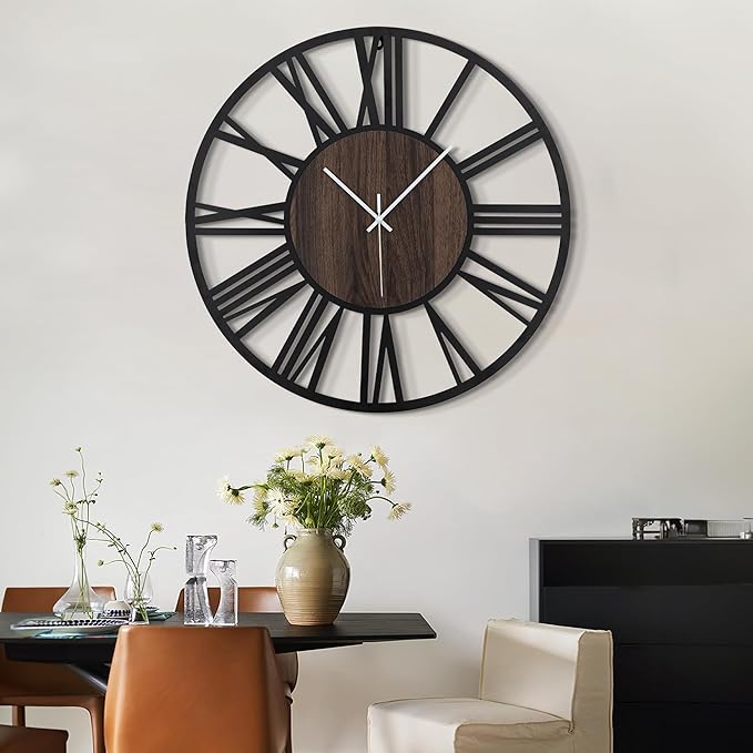LEIKE 30" Oversized Large Wall Clocks,Silent,Non Ticking,Battery Operated Modern Round Big Wood Decorative Metal Wall Clock for Living Room, Bedroom,Kitchen,Farmhouse,Office Decor - Black,30 Inch-Ruum Studio Home