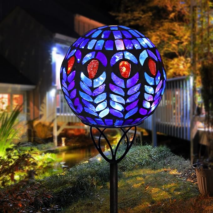 Afirst Solar Outdoor Garden Lights Decorative - Mosaic Solar Stakes Gazing Ball Waterproof Outdoor Lights Stakes for Pathway Yard Lawn Decoration(Multi)-Ruum Studio Home