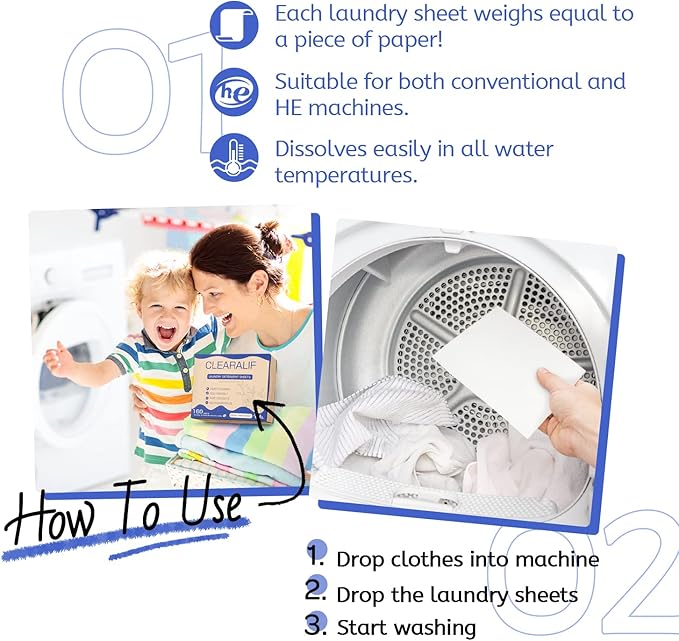 Laundry Detergent Sheets Up to 320 Loads, Fresh Linen - Great For Travel,Apartments, Dorms,CLEARALIF Laundry Detergent Strips Eco Friendly & Hypoallergenic (80 Sheets, Pack of 2)-Ruum Studio Home