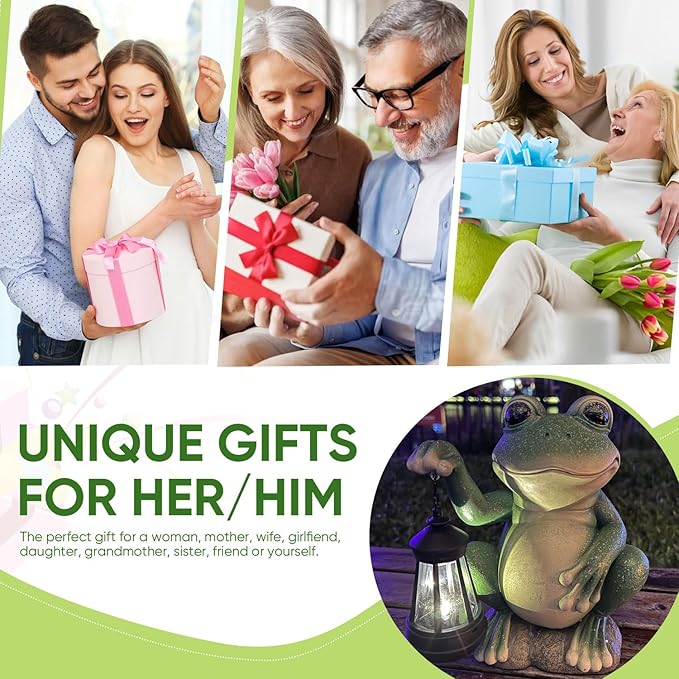 YODY Solar Garden Statues Outdoor Decor- Yard Decorations for Patio, Balcony, Backyard, Lawn Ornaments - Frog Figurines with LED Light- Unique Birthday House Warming Gifts for Women, Mom, Dad-Ruum Studio Home