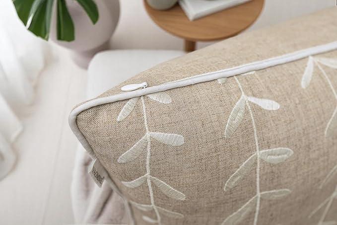 VAGMINE Embroidered Lollipop Cushion Cover - 20x20 Inches Square - 100% Linen Natural Throw Pillow Case - Textured Farmhouse Boho Décor - Elegant Rustic Accent for Sofa, Couch, Bedroom, Home Styling-Ruum Studio Home