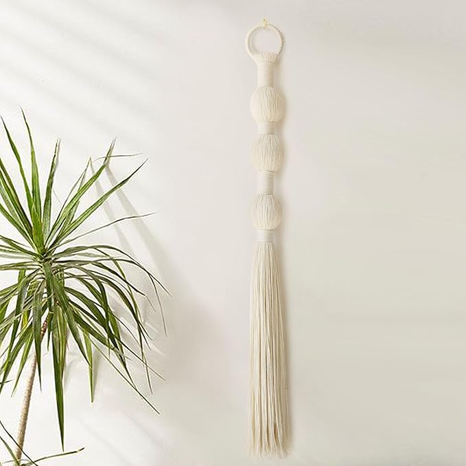 Macrame Wall Hanging Small Sphericity Cotton Textile Tassel Wall Hanging Fiber Yarn Art for Living Room Bedroom 27'' L x 2.3'' W-Ruum Studio Home