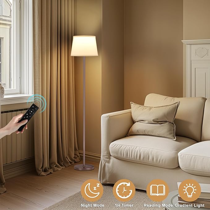【Upgraded Floor Lamps for Living Room, Modern Floor Lamp with Remote Control, Dimmable Colors Temperature Standing Lamp Foot Switch, 9W Bulb Tall Lamps for Bedroom Office Kid Room - Brown-Ruum Studio Home