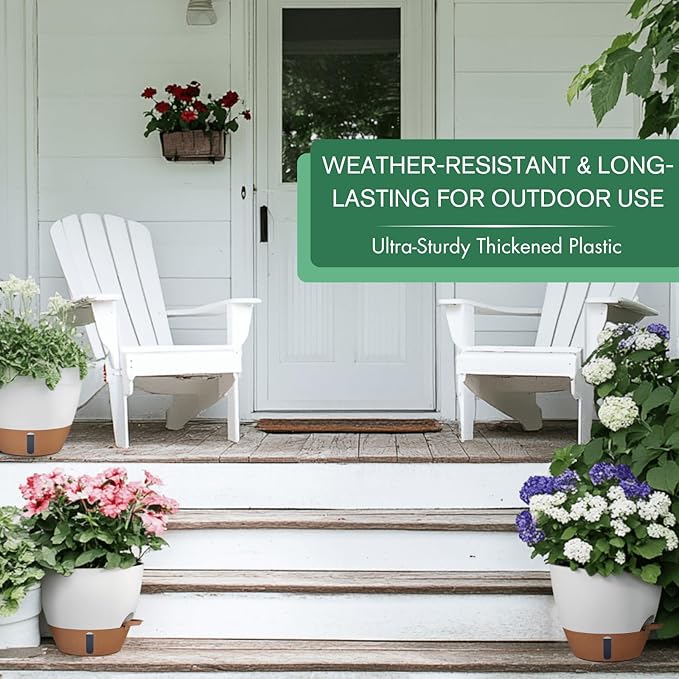 montresor 2 Pack 10 inch Plant Pots, PP Plastic Self Watering Plant Pot with Drainage and Tray for Indoor Outdoor Plants, Water Level Window & Reservoir Flower Pots Decorative Planter (White)-Ruum Studio Home