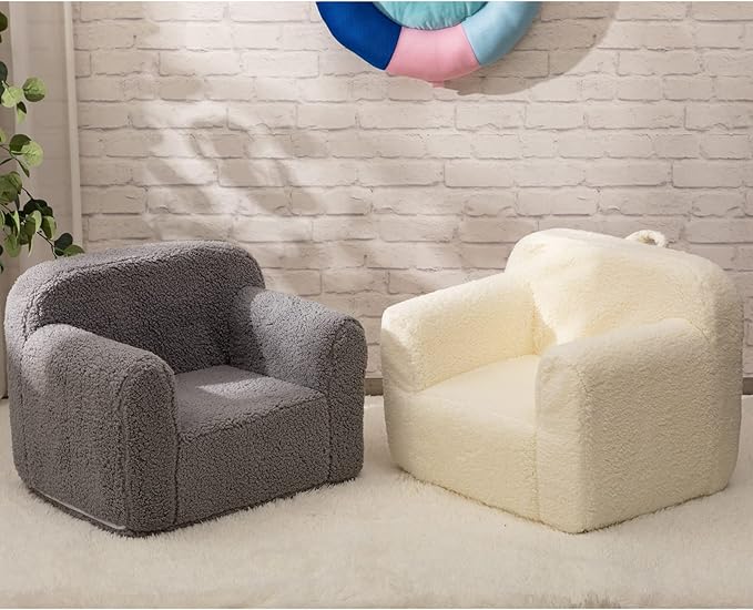 ALIMORDEN Kids Ultra-Soft Snuggle Foam Filled Chair, Toddler Cuddly Sherpa Reading Couch for Boys and Girls, Grey-Ruum Studio Home