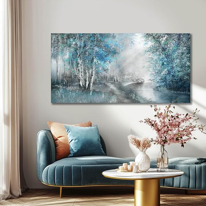 SOUGUAN Landscape Art Posters Blue Pictures Wall Decor Grey Forest Wall Prints Botanical Artwork for Dining Room Bedroom 20"x 40" Contemporary Wall Art-Ruum Studio Home