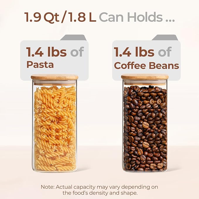 ComSaf 1.9 Qt Glass Storage Containers with Lids, Glass Jars with Lids, Clear Food Storage Jar, Square Canister Set of 3, Pantry Organizers and Storage for Flour Rice Pasta Tea Coffee Bean-Ruum Studio Home