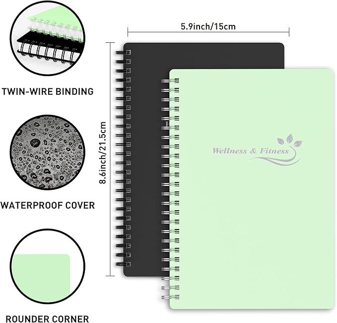 Wellness Planner & Fitness Log - Daily Diet & Health Journal with Weight Loss, Wellness Journal Notebook for Tracking Fitness, Sleep, Nutrition, Meal, Habits, A5(5.8 x 8.6 inch) (Green)-Ruum Studio Home