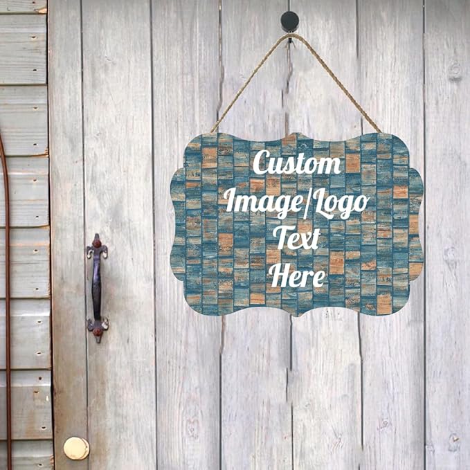 Personalized Wooden Welcome Sign for Front Door & Home - Customized Image/Text Hanging Sign Farmhouse Decor, 11.2 * 8 Inch-Ruum Studio Home
