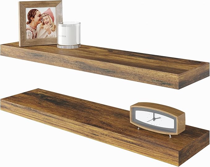 BAMEOS Floating Shelf,Wall Shelf,Decor Wall Mounted Shelves,Hanging Shelf Set L24xW6 for Bathroom Kitchen Living,Kitchen,Room Bedroom Storage, Rustic Brown-Ruum Studio Home