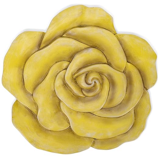 NAT & Jules Rose Flower Shaped Dimensional Indoor Outdoor 12 inch Cast Resin Decorative Garden Stepping Stone, Patio, Walkway Sculpture Yard Art, Yellow-Ruum Studio Home