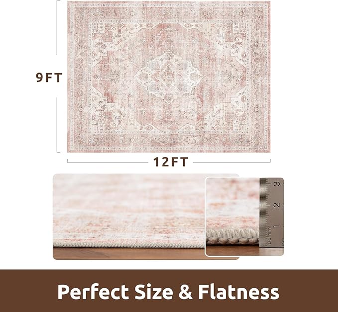 AMOAMI-Area Rug 9X12 Rugs for Living Room-Vintage Soft Pink Rugs for Bedroom-Non Slip Carpet-Washable Rug for Dining Room Living Room Bedroom Office Under Table-Ruum Studio Home