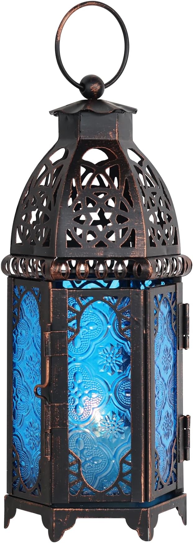 NEEDOMO Hanging Moroccan Lantern, 11'' Vintage Candle Holder, Metal Lanterns Decorative Indoor Outdoor, Table, Patio, Porch, Shelf, Gothic Home Decor (Blue, Medium Size)-Ruum Studio Home