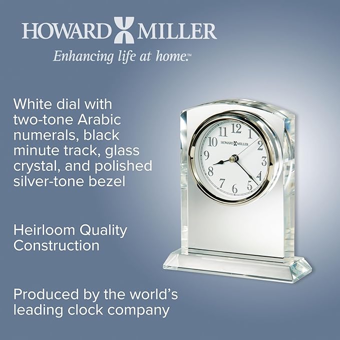 Howard Miller Flaire Tabletop Clock II, Battery Operated Antique Analog Display Desk Clock, Glass Crystal Shelf Clock for Office Decor Home Decor Living Room Decor, House Warming Gifts-Ruum Studio Home