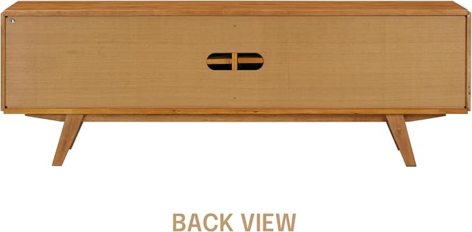 NTC Sapa Mid-Century Modern Solid Wood TV Stand 4-Door Media Console with Carved Geometric Fronts for TVs up to 75", Effortless Assembly, Teak Look-Ruum Studio Home