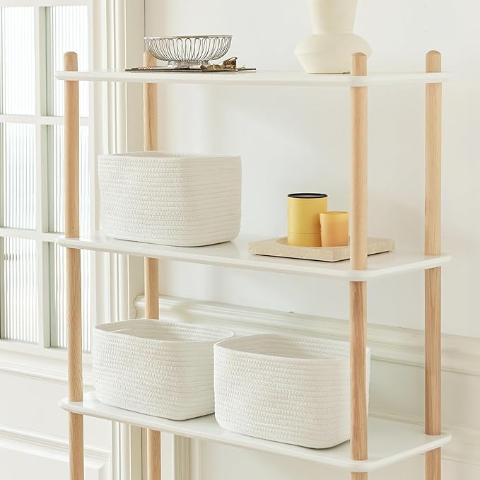 Small Cotton Rope Storage Basket Set of 3-11"x7"x7" Perfect Woven Baskets for Storage, Ideal Storage Baskets for Organizing Toys, Towels, and More - Baskets for Shelves and Home Decor（White）-Ruum Studio Home