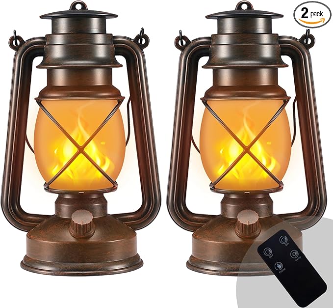 Outdoor Lanterns Waterproof Hanging Vintage LED Camping Lamps with Dancing Flame Non-Solar Remote Control Light Landscape Decor for Table Patio Garden Yard Pathway Porch 2Pack (3AA Batteries Power)-Ruum Studio Home