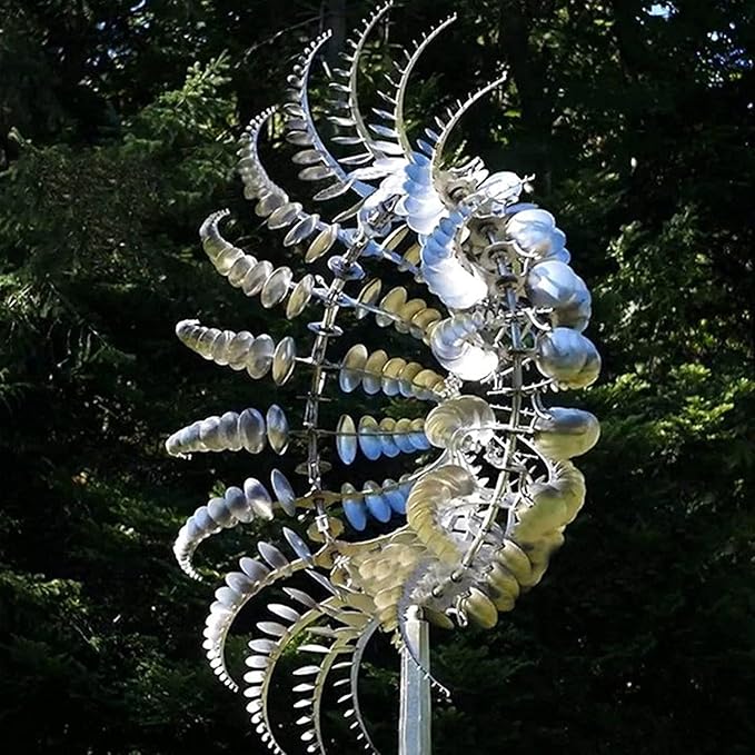 Unique and Magical Metal Windmill, 3D Wind Powered Kinetic Sculpture, Metal Wind Spinner Solar, Wind Spinners for Yard and Garden, Wind Catchers Metal Outdoor Patio Decoration (2 PCS -Silver)-Ruum Studio Home