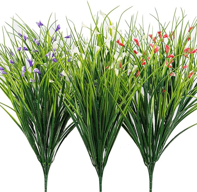Melorca&Guilla Artificial Plants Outdoor 6PCS 23“ Fake Tall Grass,Fake Outdoor Plants,Faux Plants with Flowers for Garden Porch Window Box Shop Office Home Décor-Ruum Studio Home