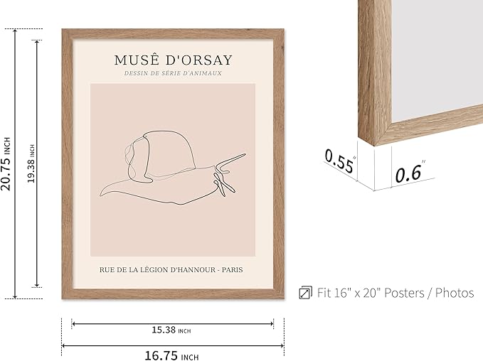Poster Master Vintage Poster - Retro One Line Snail Drawing Print - Snail Line Art - Minimal Gift for Men, Women, Animal Lover - Abstract Wall Decor for Home, Office, 16x20 Beige Framed-Ruum Studio Home
