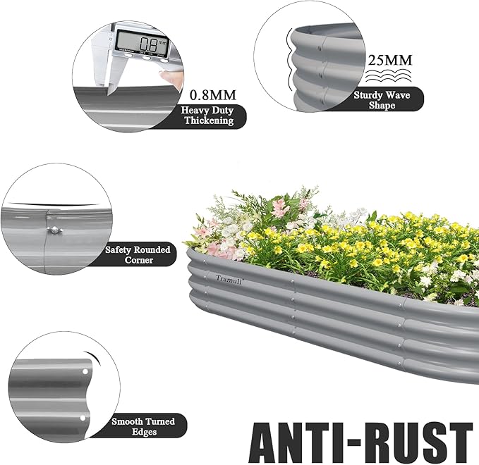 2 Pack 8x4x1FT Galvanized Raised Garden Bed Kit Oval Metal Ground Planter Box Outdoor Bottomless Planter Raised Beds for Vegetables Flowers Herbs Fruits, Gray-Ruum Studio Home