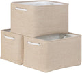 Bidtakay Large Storage Baskets for Shelves 3 Pack Fabric Storage Bins for Organizing Linen Collapsible Organizer for Closet-Flaxen-Ruum Studio Home