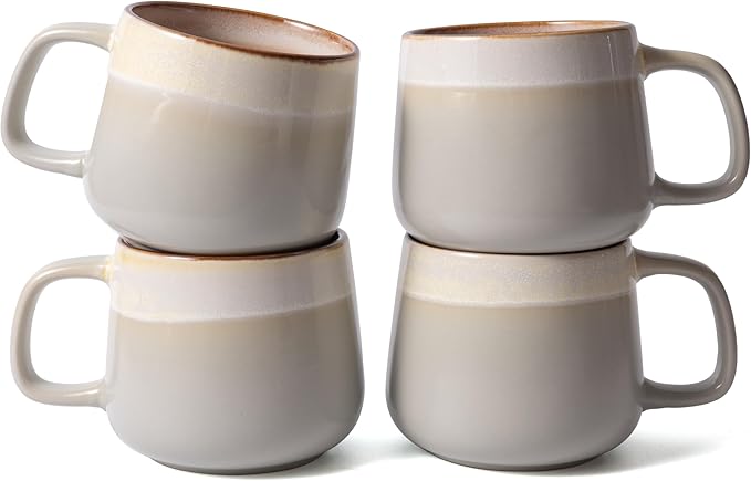 Ceramic Coffee Mugs Set of 4, 12 oz Stoneware Coffee Cups with Comfortable Handle for Latte, Tea, Cappuccino, Cocoa -Microwave and Dishwasher Safe - Modern Unique Aesthetic - Reactive Glaze-Ruum Studio Home