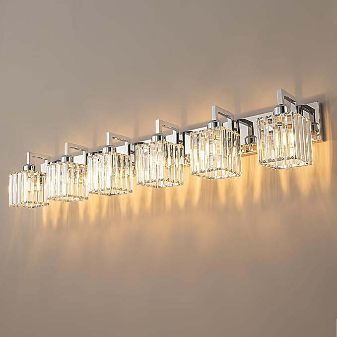 Modern Bathroom Vanity Light 6-Lights Chrome Crystal Wall Lamp Bathroom Modern Crystal Vanity Lighting-Ruum Studio Home