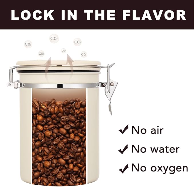 ShanSon Coffee Canister Airtight Coffee Container Stainless Steel Coffee Bean Storage Container with Scoop Coffee Canister for Beans Grounds Sugar Flour Tea Cereal,22OZ, Beige-Ruum Studio Home
