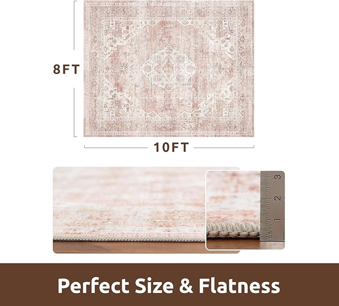 AMOAMI-Area Rug 8X10 Rugs for Living Room-Vintage Soft Pink Rugs for Bedroom-Non Slip Carpet-Washable Rug for Dining Room Living Room Bedroom Office Under Table-Ruum Studio Home