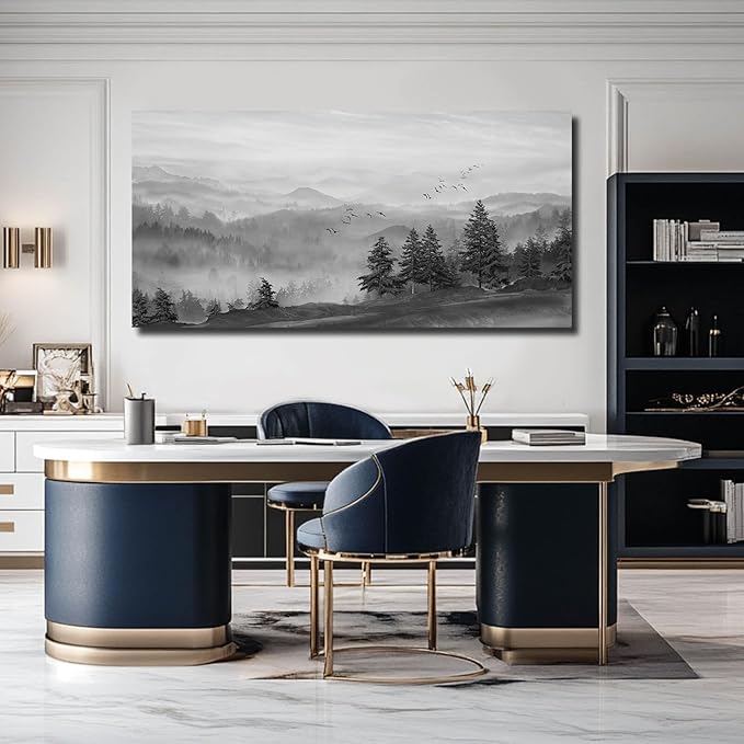 SOUGUAN Grey Pictures Wall Decor Forest Artwork Mountain Canvas Painting Landscape Wall Art Prints for Living Room Bedroom Home Hanging Decor 24x48 Inch-Ruum Studio Home