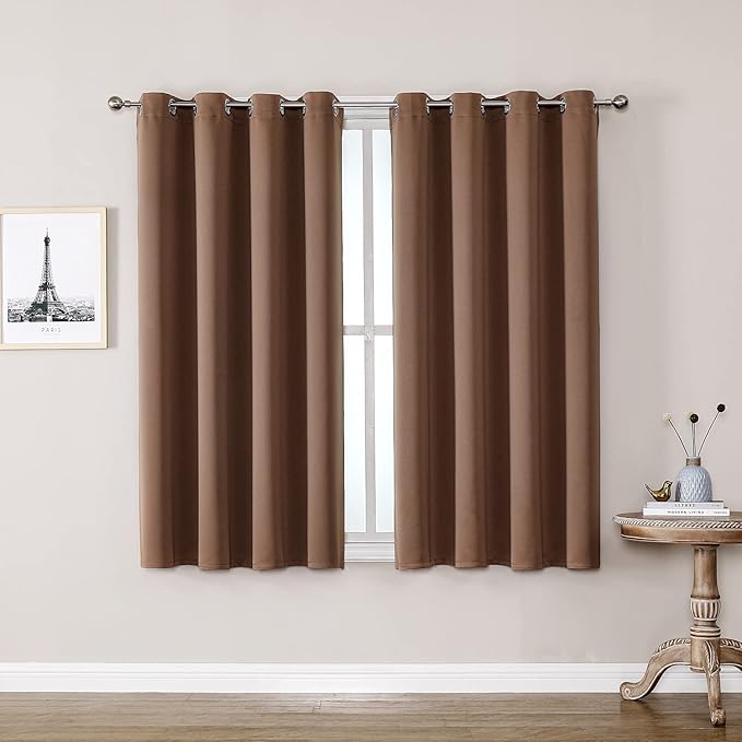 ChrisDowa Grommet Room Darkening Curtains for Bedroom and Living Room - 2 Panels Set Thermal Insulated Blackout Curtains (Cappuccino, 52W x 63L)-Ruum Studio Home