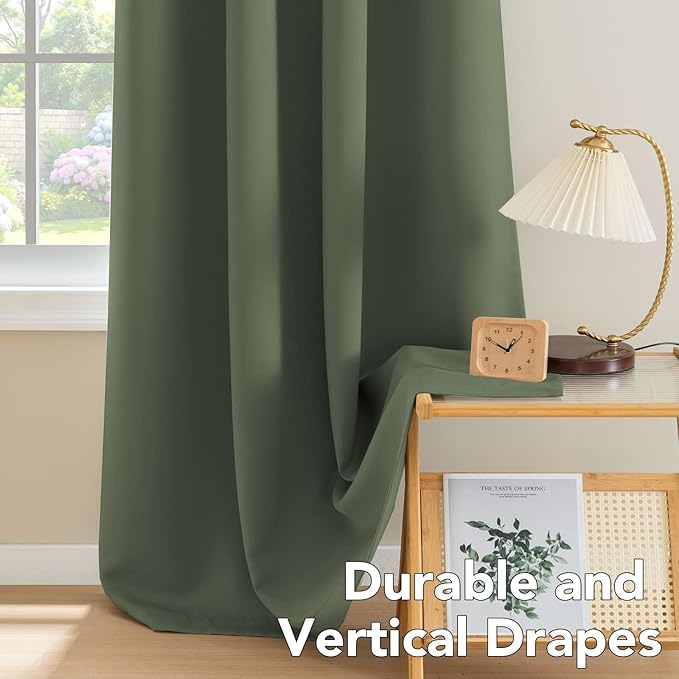 H.VERSAILTEX Blackout Curtains for Bedroom Thermal Insulated Room Darkening Living Room Curtains 72 Inch Long Grommet Privacy Protection Window Curtain Panels for Nursery, 2 Panels, Bronze Green-Ruum Studio Home