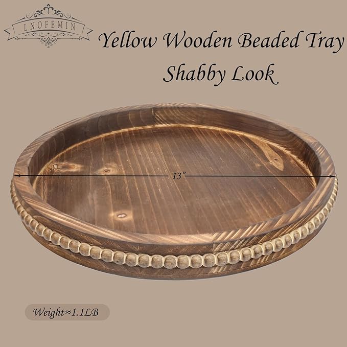 Round Burnt Wood Serving Tray with Beads, Wooden Decorative Tray for Entertaining, Decoration, and Gifting,-Ruum Studio Home