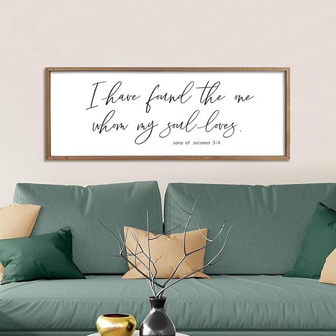 I Have Found The One Whom My Soul Loves Sign Wall Art Decor 40"x15" Modren Master Bedroom Above Bed Wood Framed Song of Solomon 3:4 Large Living Room Bible Verse Wall Hanging (Wood)-Ruum Studio Home