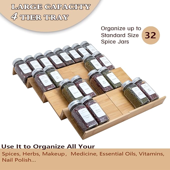 Bamboo Spice Rack Drawer Organizer - 8 Pieces Set- 7" Wide Per Piece - Combine Pieces Into 14" Wide Rack (7" or 14")-Ruum Studio Home
