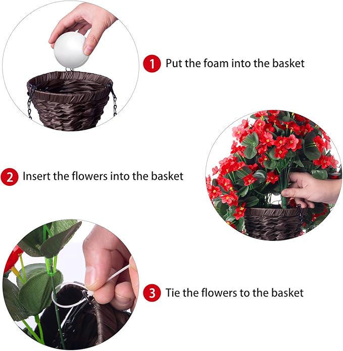 Artificial Fake Red Hanging Flowers Plants Basket for Outdoor Outside Winter Christmas Decor, Faux Silk Look Real UV Resistant Orchid for Fall Porch Garden Yard Patio Home-Ruum Studio Home