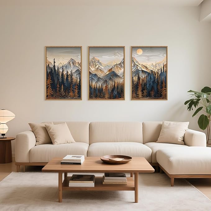 Wood Mountain Framed Canvas Wall Art Set, Pine Trees Wall Painting, Ridge Scenery Wall Decor, Natural Sun Landscape Art Print for Living Room, Bedroom, Dining Room, Office - 16"x24"x3-Ruum Studio Home
