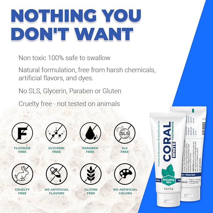 Coral White - Coral White Mint Toothpaste Natural Fluoride SLS Free Coral Calcium Remineralizing Toothpaste 4 Ounce (3 Pack)-Ruum Studio Home