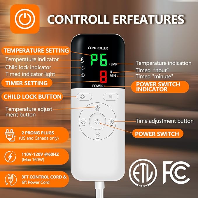 Heated Blanket Throw 50x60, Extra Plush 220GSM Flannel & Sherpa with Child Lock | 6-Level Smart Adaptive Heat & 8Hr Timer | ETL Certified Electric Blanket for Full Body Comfort-Ruum Studio Home