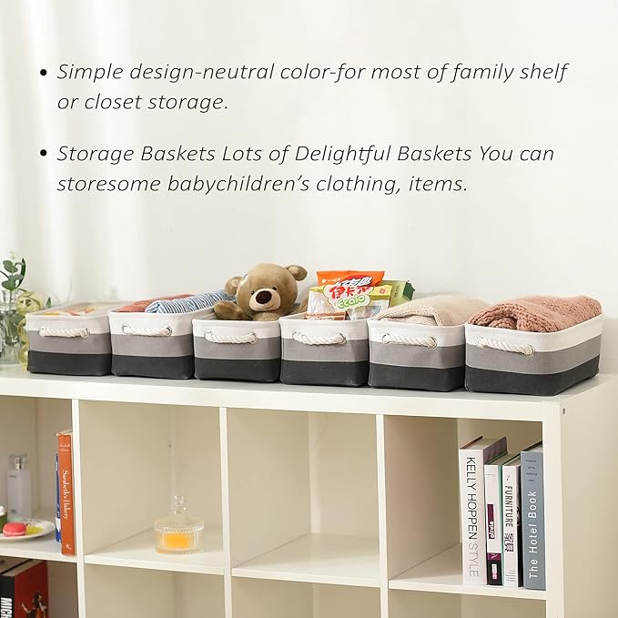 TcaFmac Small Fabric Storage Baskets for Organizing [6 Pack] Closet Storage Bin Foldable Storage Baskets for Shelf Canvas Storage Bins Decorative Basket with Handles(Gradient Gray,12" L×8" W×5" H)-Ruum Studio Home