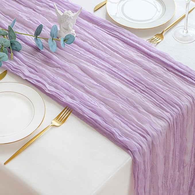 Sioloc 1 Pack Lilac Purple Lavender Cheesecloth Table Runner Fall Autumn Decor for Home 10ft Table Cloth for Tea Wedding Birthday Party Baby Bridal Shower Halloween Thanksgiving-Ruum Studio Home
