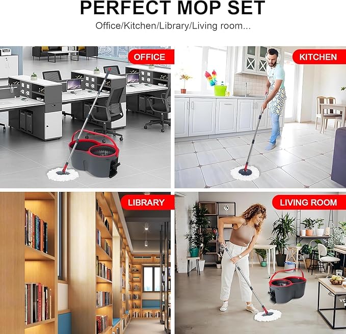 360° Spin Mop and Bucket Set Cleaning System,Mop and Bucket with Wringer Set for Home,Wet Dust Mop for Floor Cleaning with 4 Mop Heads-Ruum Studio Home