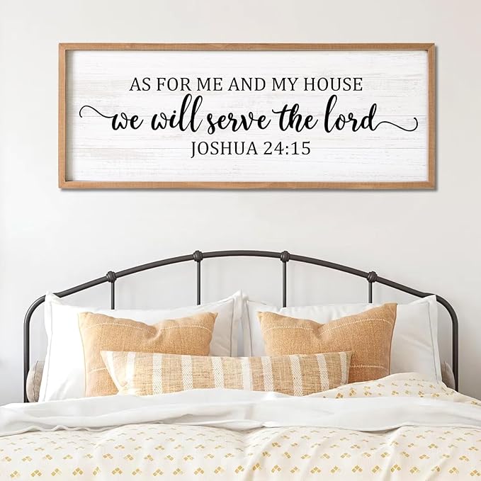 As For Me And My House We Will Serve The Lord Framed Wall Art, 40''×15'' Horizontal Positive Religious Rustic Bible Verse for Christian God Jesus Christ Prayer, Vintage Holy Catholic Scripture Decor-Ruum Studio Home